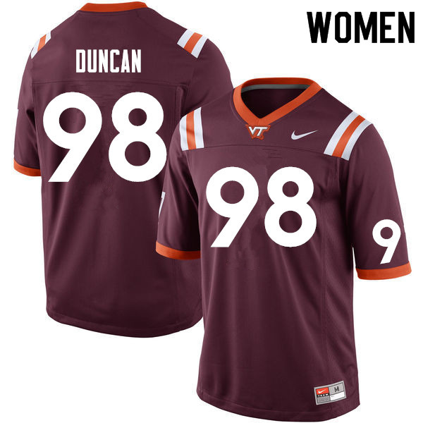 Women #98 Cody Duncan Virginia Tech Hokies College Football Jerseys Sale-Maroon